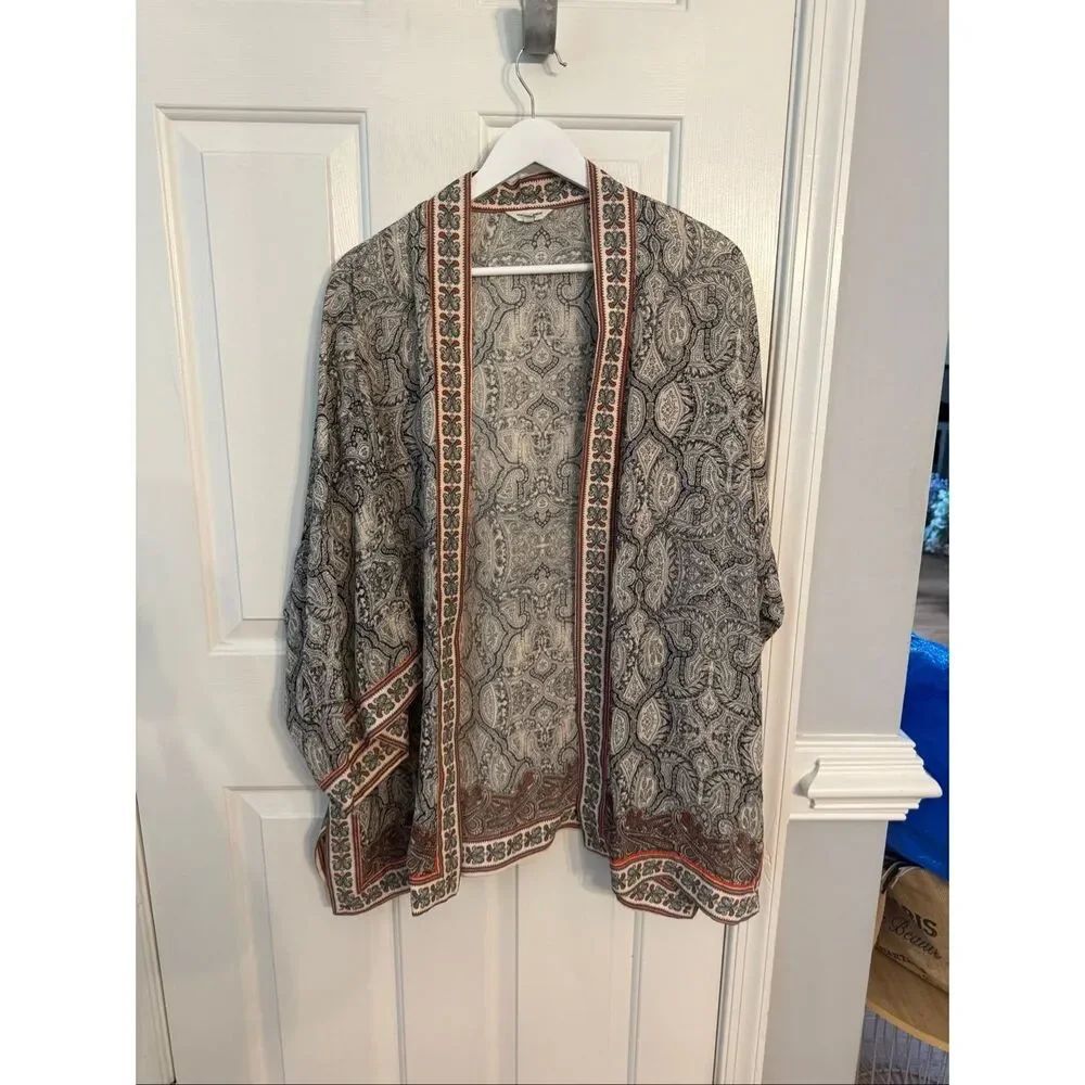 Max Studio Black & Cream Mixed Print Kimono Top sz 1X EUC